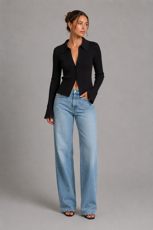 Ribbed Collared Cardigan