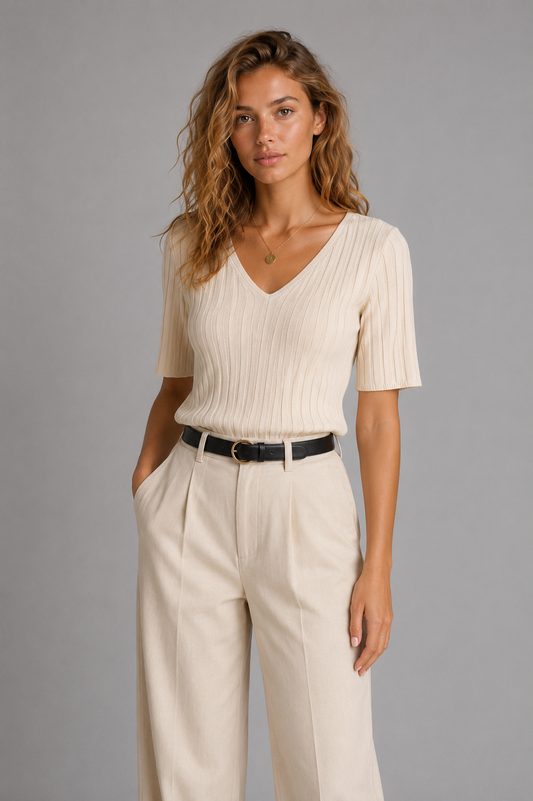 Summer V-Neck Knit Top