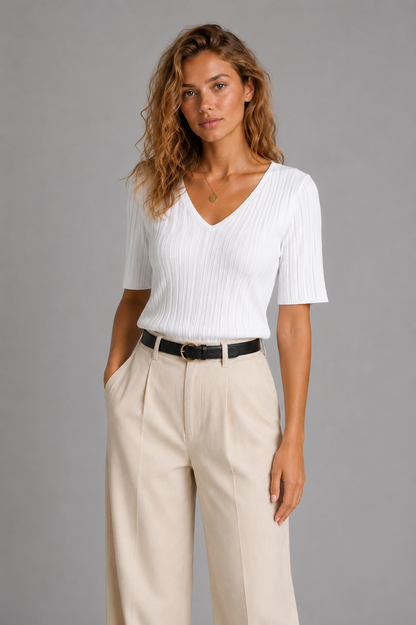 Summer V-Neck Knit Top