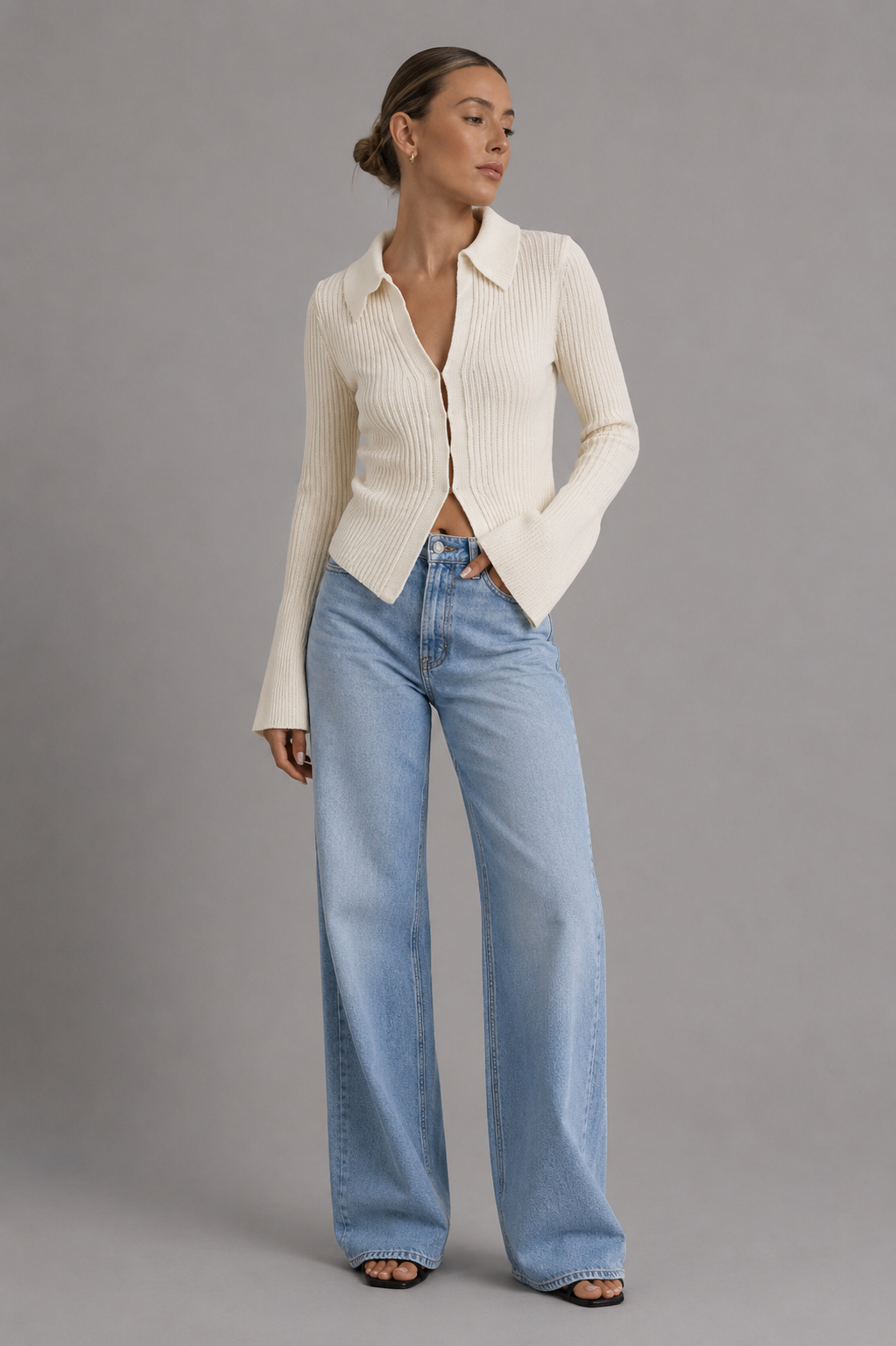 Ribbed Collared Cardigan