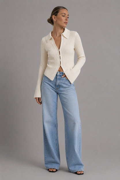 Ribbed Collared Cardigan